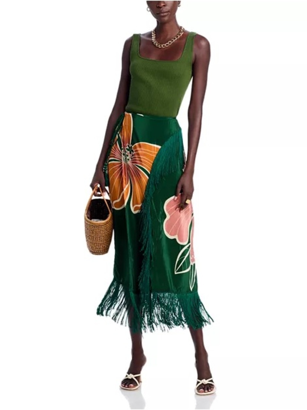 Farm Rio Floral Fringe Wrap Skirt